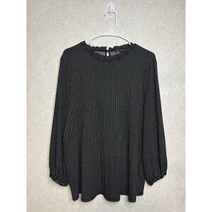 Adrianna Papell Blouse Top Black White Dots Stretchy Balloon Sleeve Casual XL